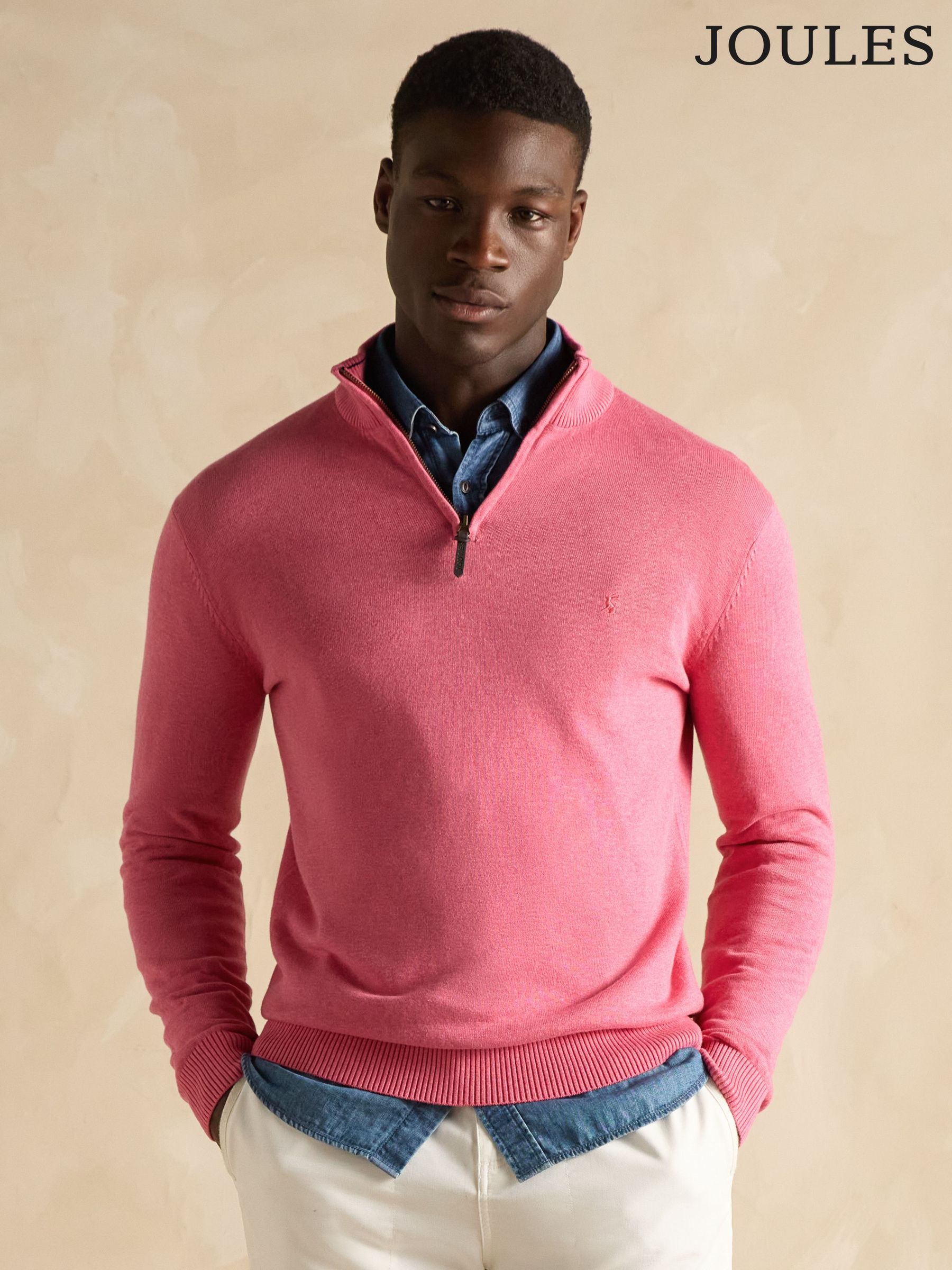 Hillside Rose Pink Quarter Zip Knitted Jumper (B16613) | £49.50