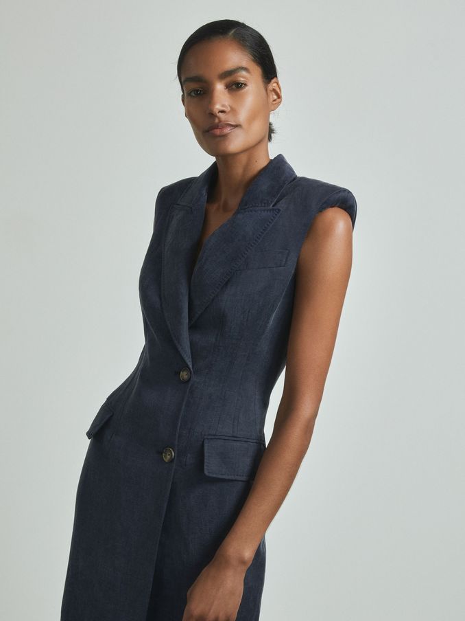 Atelier Cupro Tux Midi Dress in Navy (B16753) | £248