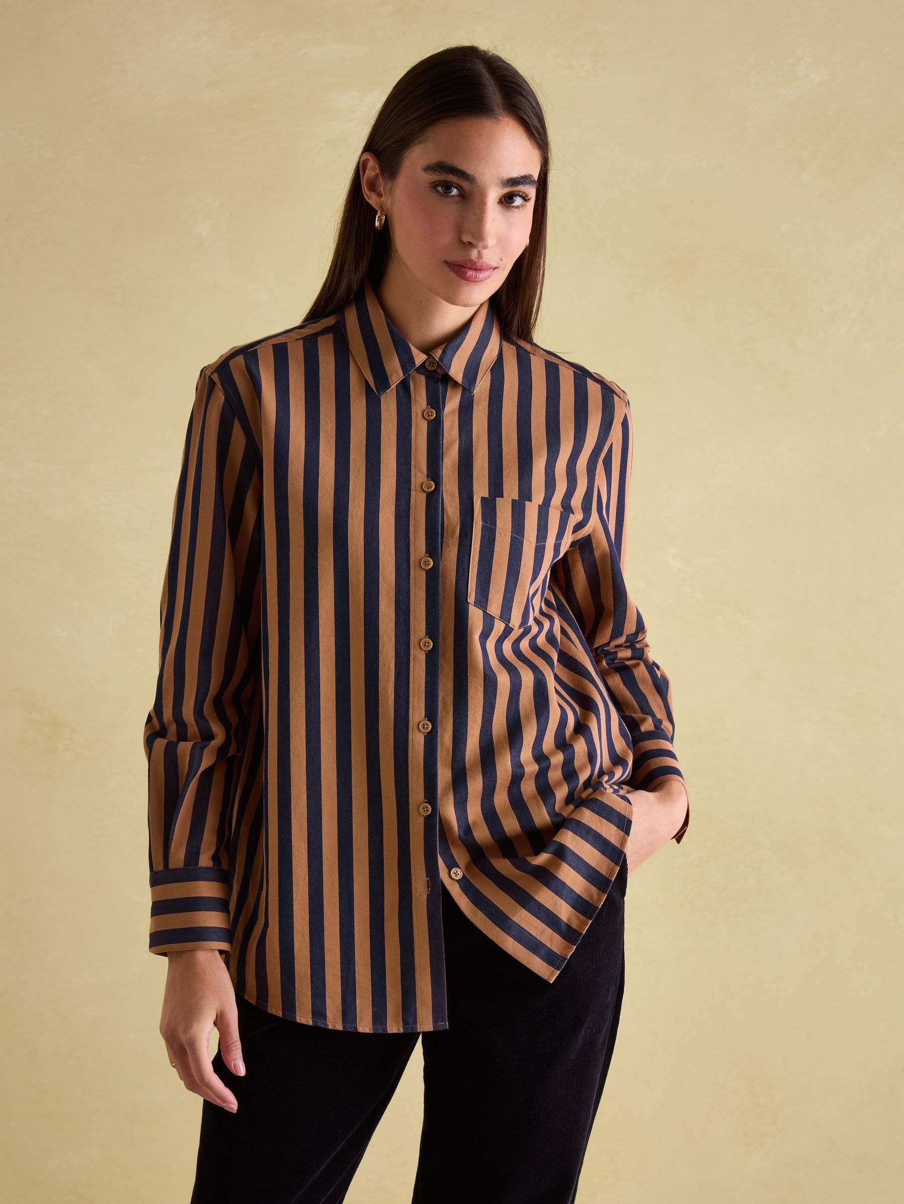 Amilla Navy & Tan Stripe Shirt (B16917) | £38