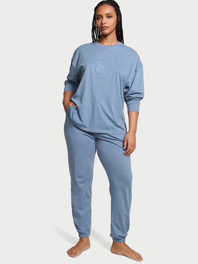 Blue Faded Denim Cotton Long Pyjama Set (B17102) | £24