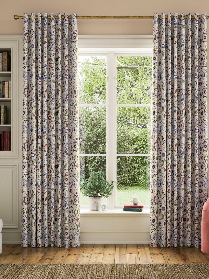 Festival Flowers Set of 2 Cream Multi Blackout Eyelet Curtains (B17112) | £105 - £190