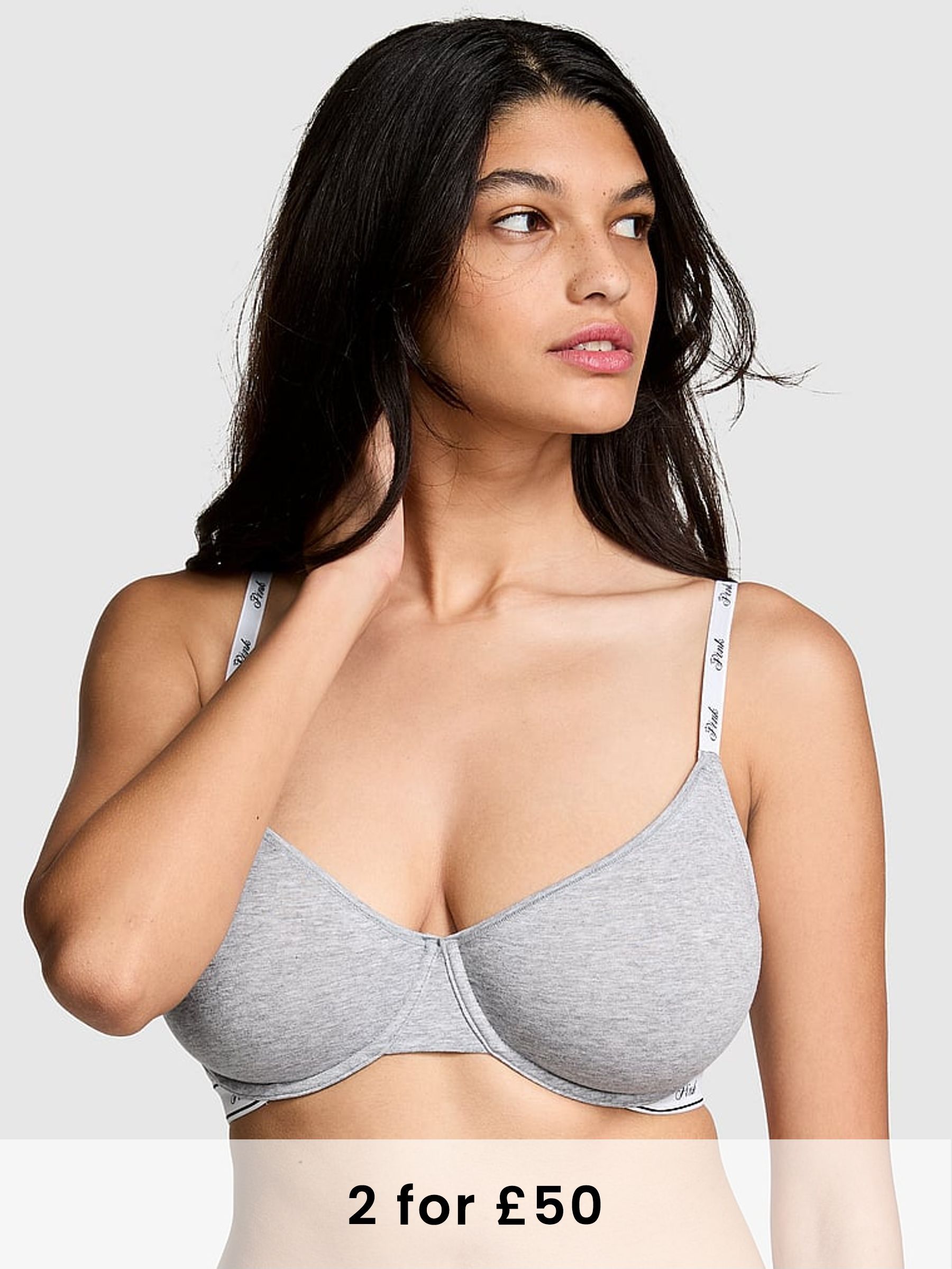 Grey Heather Cotton Logo Unlined Scoop Bra (B17120) | £25
