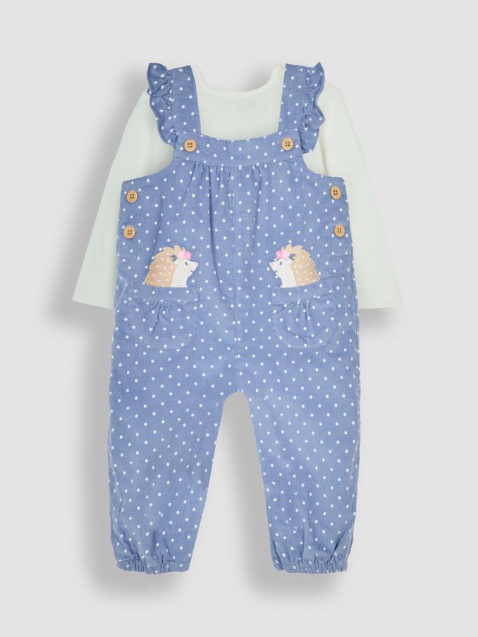 Blue Hedgehog Appliqué Cord Dungarees & Top Set (B20300) | £19