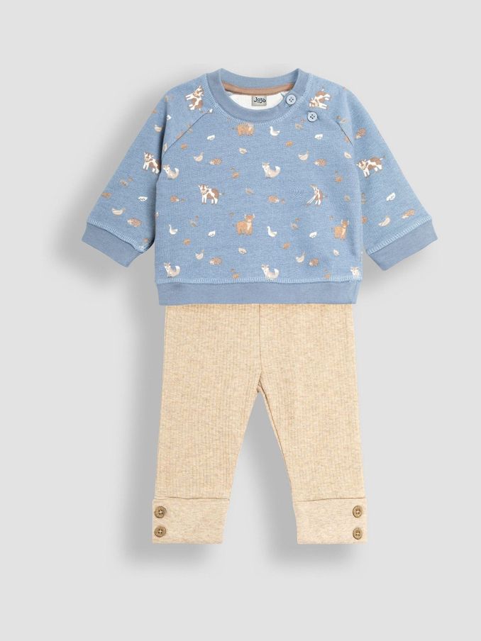 Blue Woodland Friends Sweatshirt & Rib Leggings Set (B20301) | £11