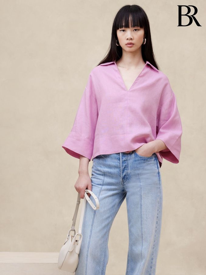 Banana Republic Purple European Linen Shirt (B20758) | £42