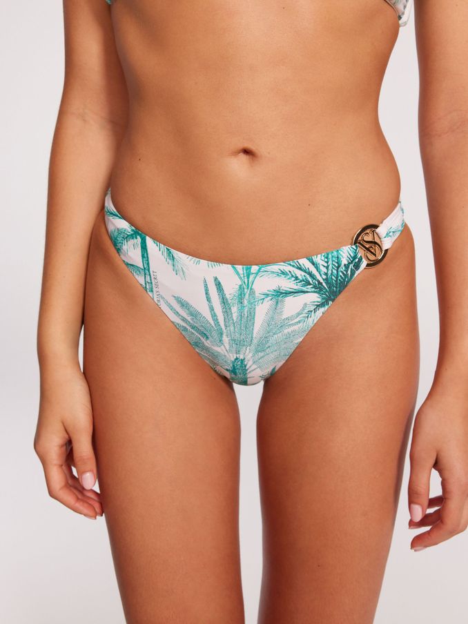 White Tropical Palm Logo Hardware Brief Bikini Bottom (B20777) | £17
