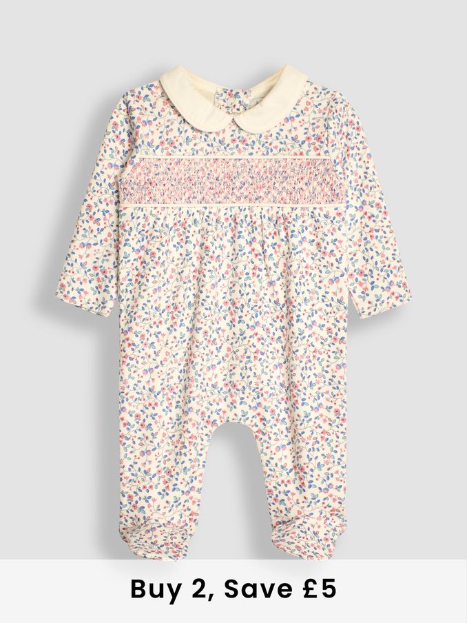 Cream Pretty Smocked Sleepsuit (B21467) | £23