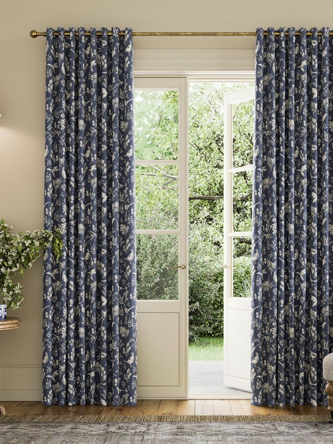 Festival Pheasants Set of 2 Navy Blackout Eyelet Curtains (B21690) | £105 - £190