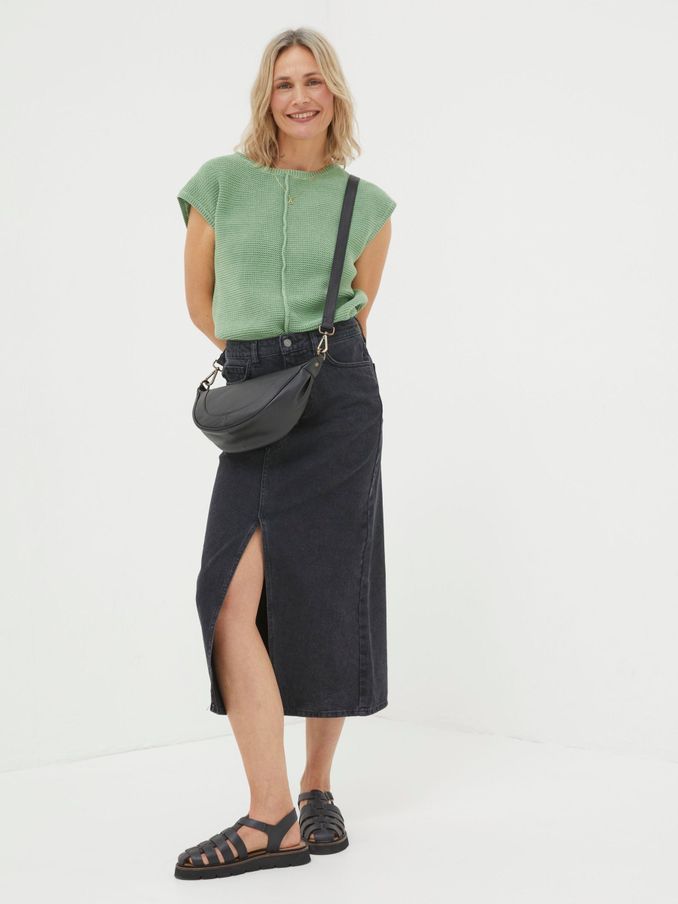 Ava Black Denim Midi Skirt (B22053) | £28