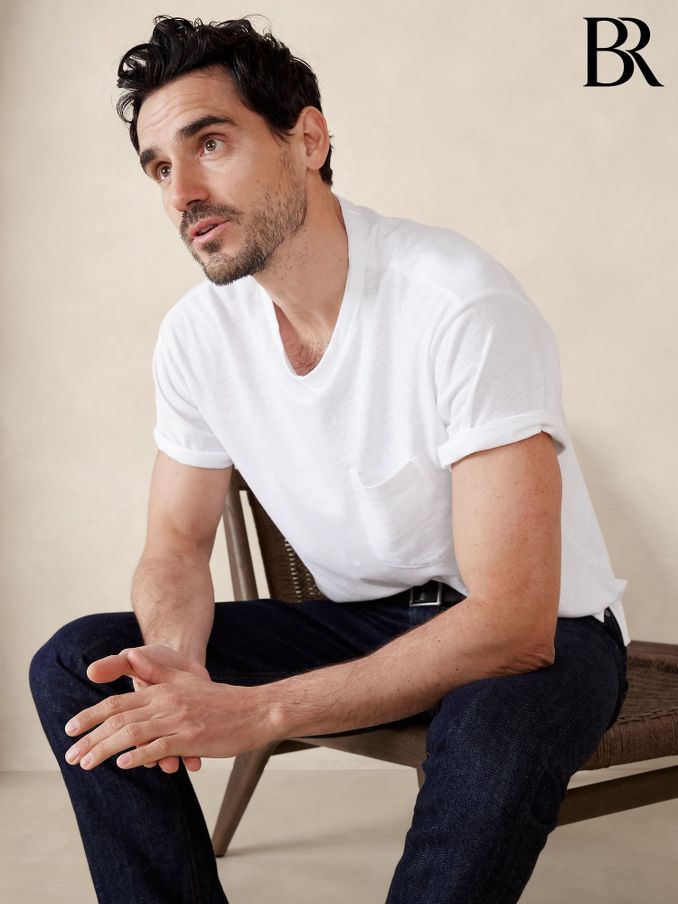 Banana Republic White Linen-Cotton Crew Neck T-Shirt (B22111) | £45