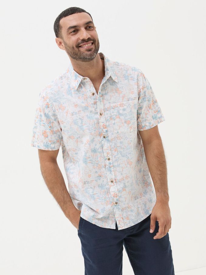 White Sketchy Hibiscus Print Shirt (B22168) | £28