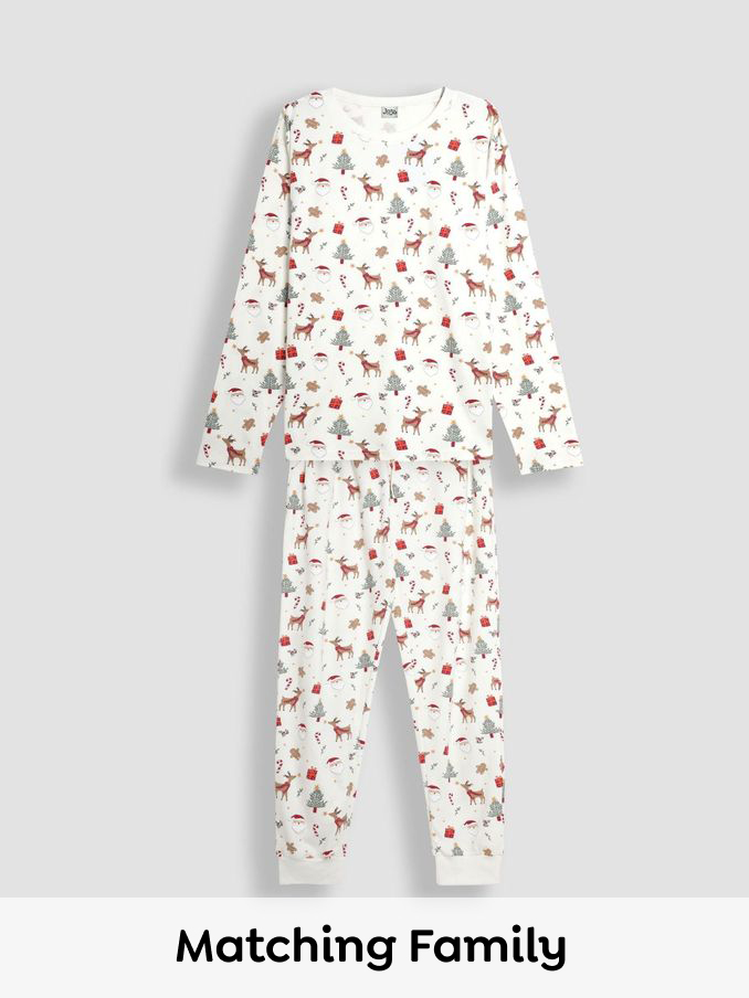 Cream Mens Christmas Print Pyjamas Set (B22523) | £14