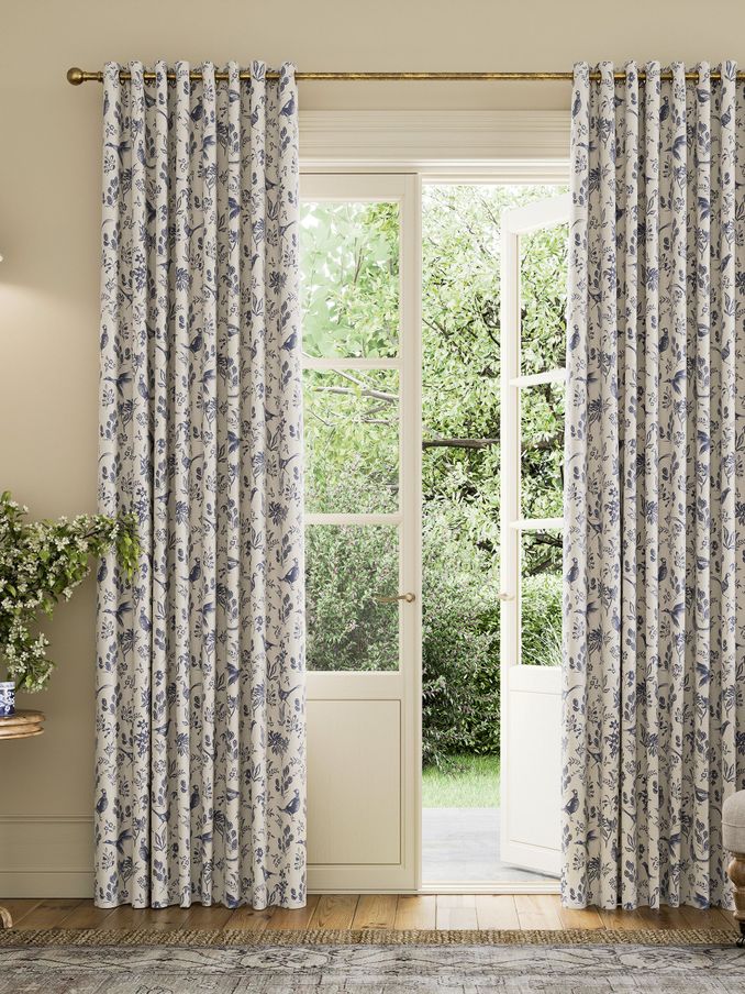 Festival Pheasants Set of 2 Blue Blackout Eyelet Curtains (B22786) | £105 - £190