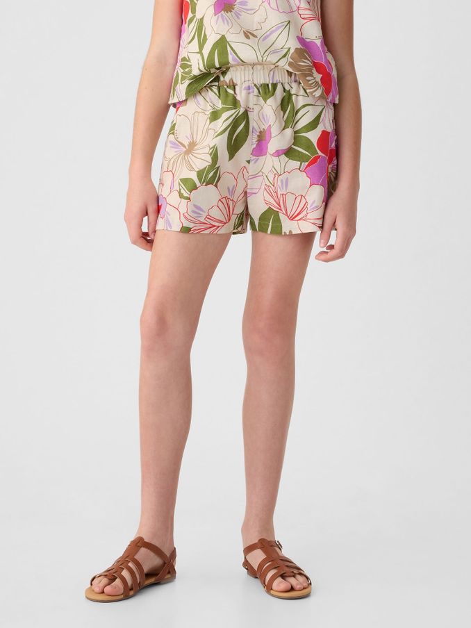 Natural Floral Linen Cotton Pull On Shorts (4-13yrs) (B23407) | £8
