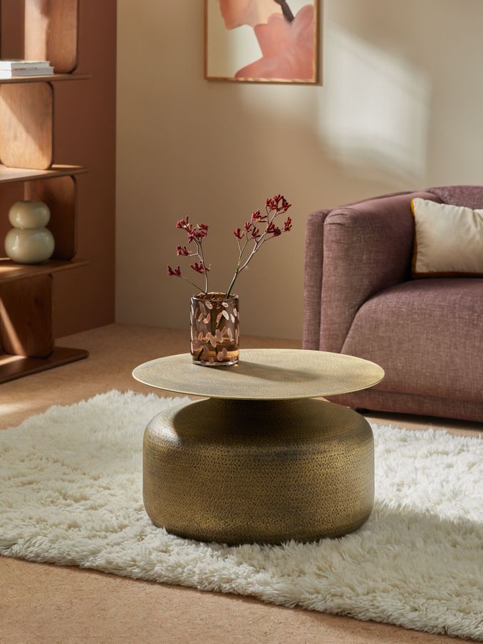 Zuri Coffee Table in Hammered Brass (B23581) | £349