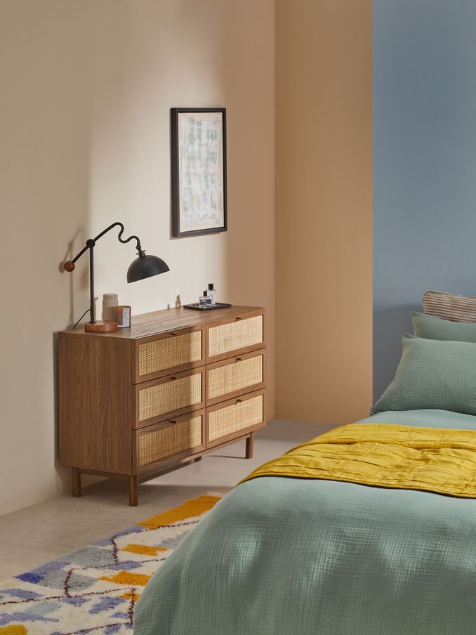 Pavia Rattan 6 Drawer Wide Chest of Drawers in Dark Oak Effect (B23595) | £499