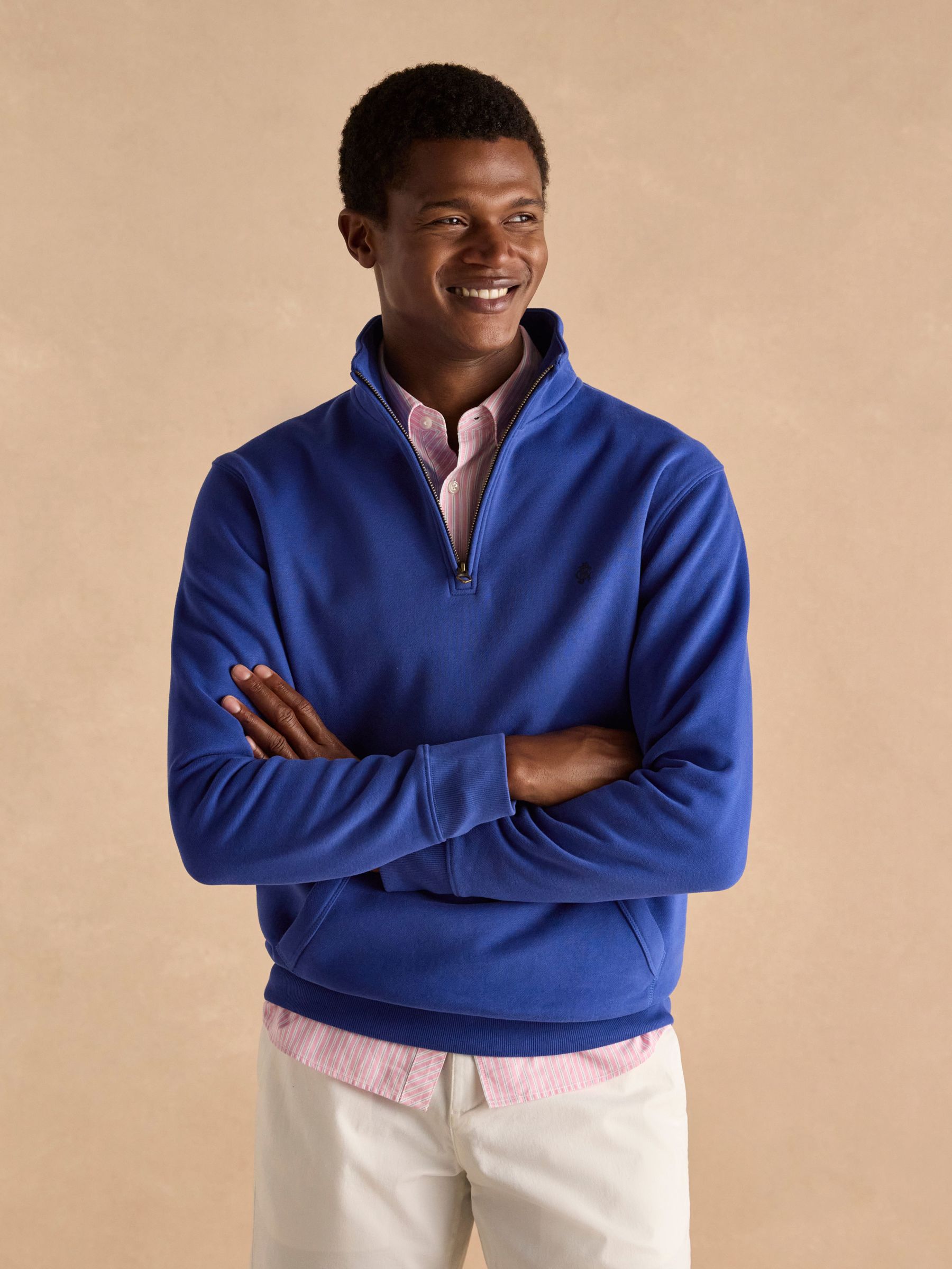 Jenkins Dark Blue Brushed Cotton Quarter Zip Sweatshirt (B23846) | £60