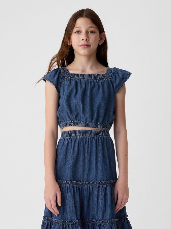 Blue Cotton Flutter Denim Crop Top (4-13yrs) (B24255) | £10