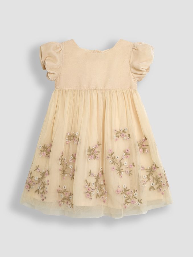Cream Floral Embroidered Tulle Party Dress (B24356) | £25