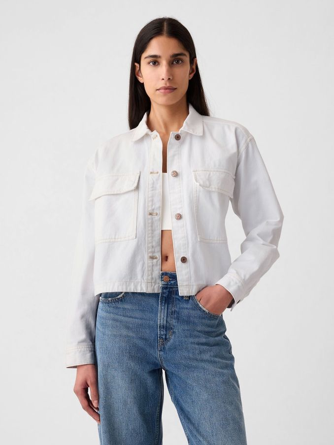 White Cropped Denim Shirt Jacket (B24586) | £27