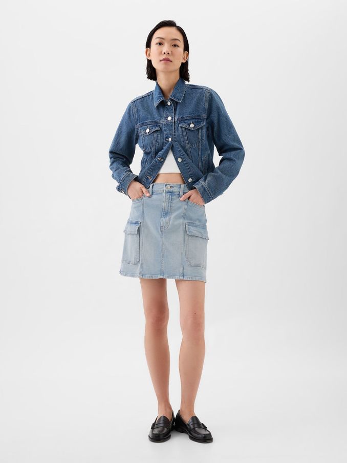 Light Blue Denim Cargo Mini Skirt (B24680) | £14