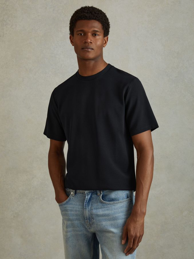 Textured Crew-Neck T-Shirt in Navy (B25365) | £48