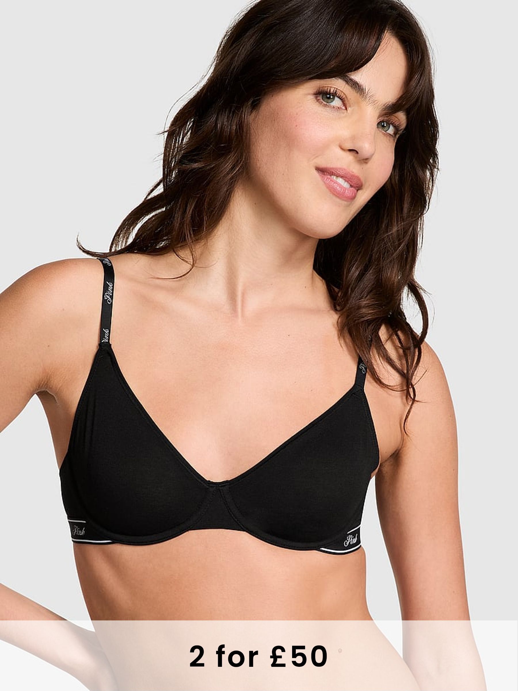 Black Cotton Logo Unlined Scoop Bra (B25389) | £25