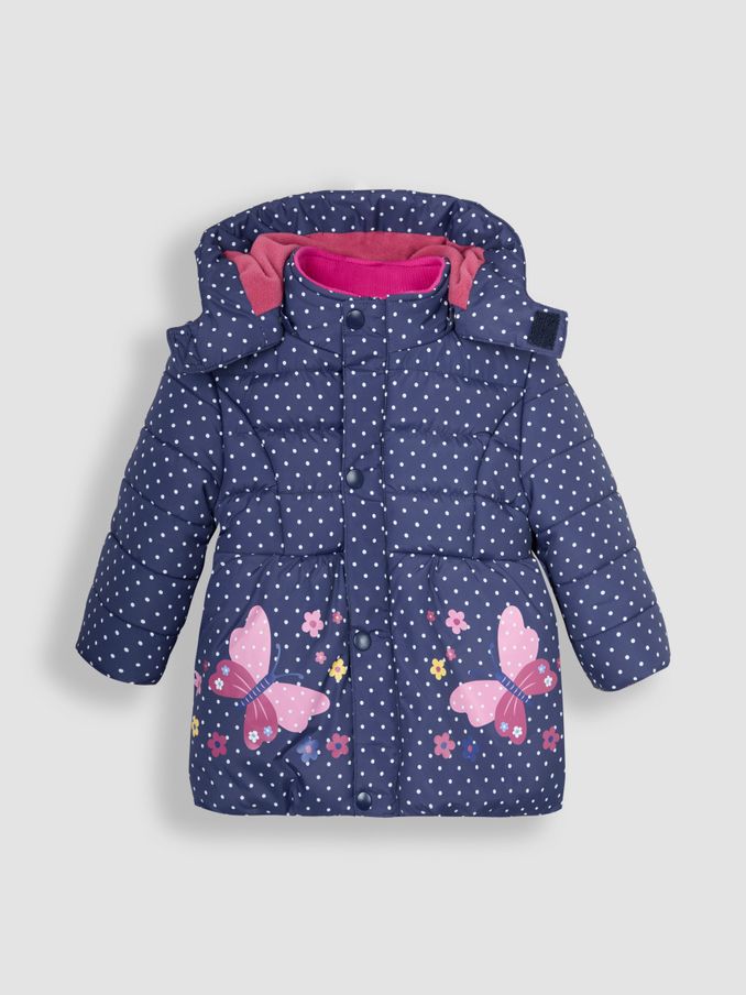 Navy White Dot Butterfly Puffer Jacket (B25545) | £38