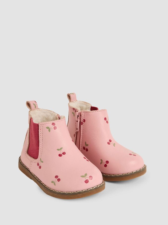 Pink Pretty Cherry Print Leather Chelsea Boots (B25618) | £30