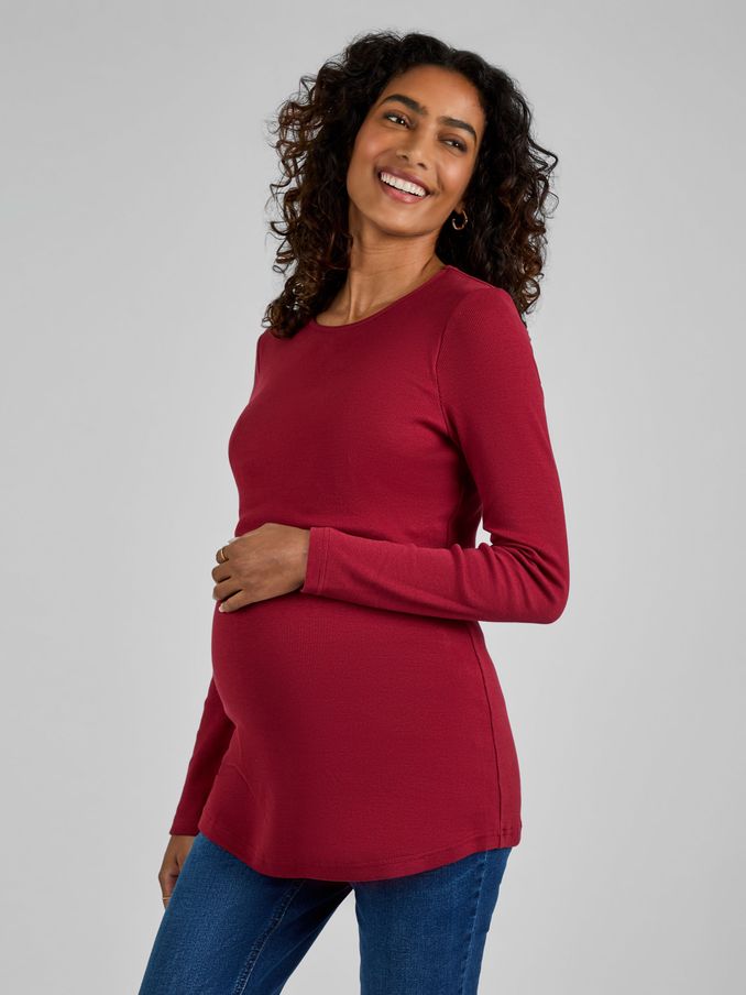 Rust Red Ribbed Jersey Maternity & Nursing Top (B26061) | £29.50