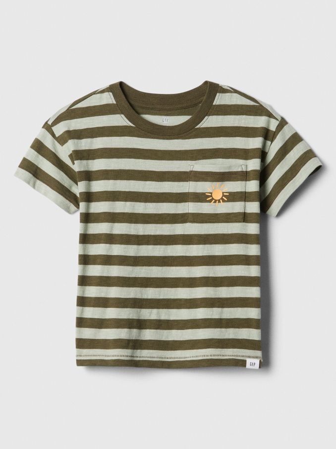 Green Stripe Cotton Graphic Pocket Short Sleeve Crew Neck Baby T-Shirt (Newborn-5yrs) (B26553) | £5
