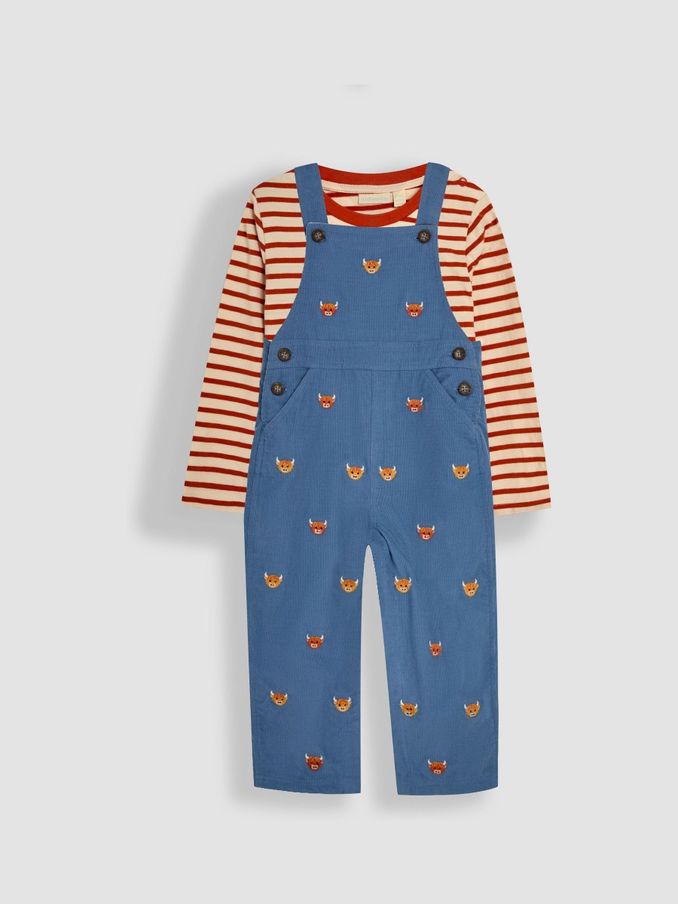 Denim Highland Cow Embroidered Dungarees And Top Set (B26711) | £19