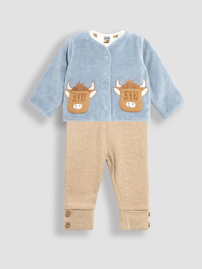 Blue Baby Highland Cow Velour Set 3 Piece (B27006) | £32