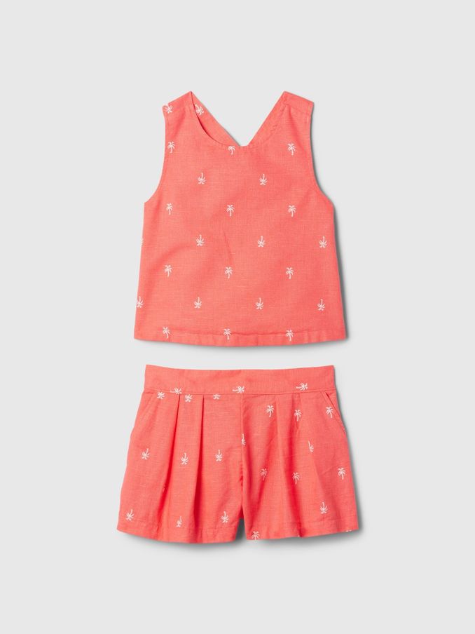 Red Linen Cotton Vest Top and Shorts Set (12mths-5yrs) (B27041) | £15