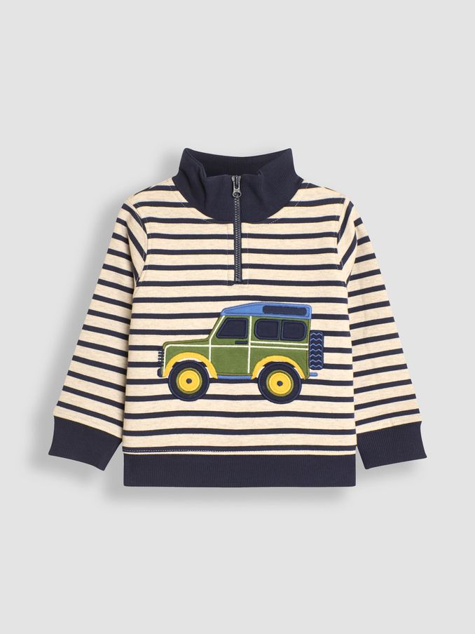 Natural Jeep Applique Half Zip Sweatshirt (B27163) | £18