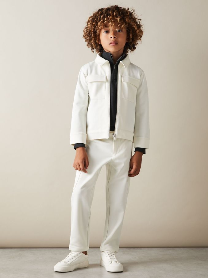 3-9 yrs Twill Zip-Front Jacket in Off White (B27556) | £25