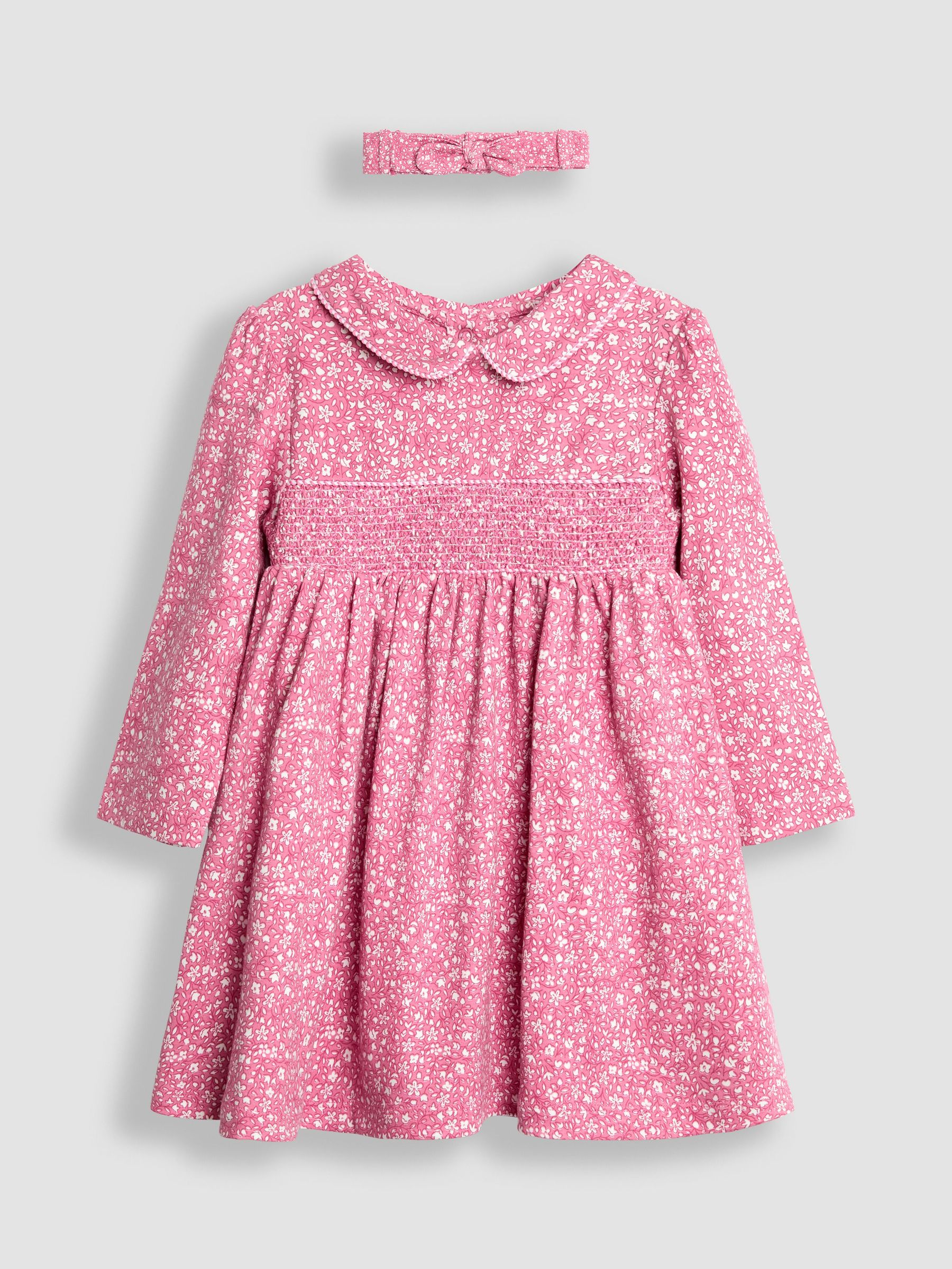 Pink Ditsy Floral Smocked Peter Pan Dress (B27604) | £24