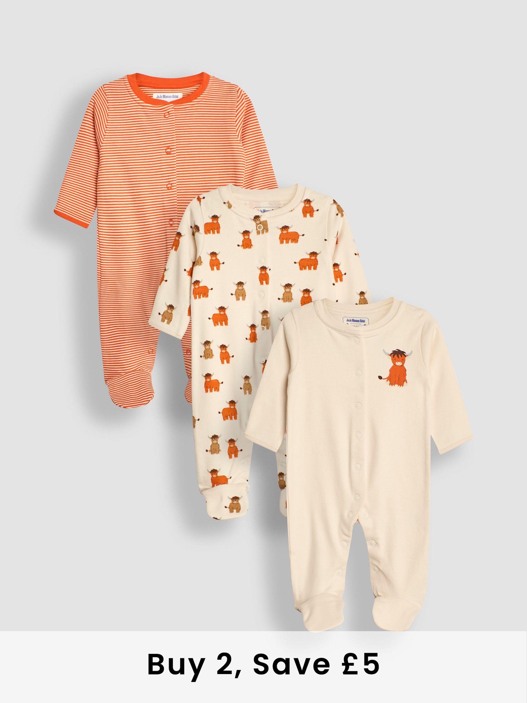 Rust Cow Cotton Footed Animal Print Sleepsuits 3-Pack (B27784) | £29.50