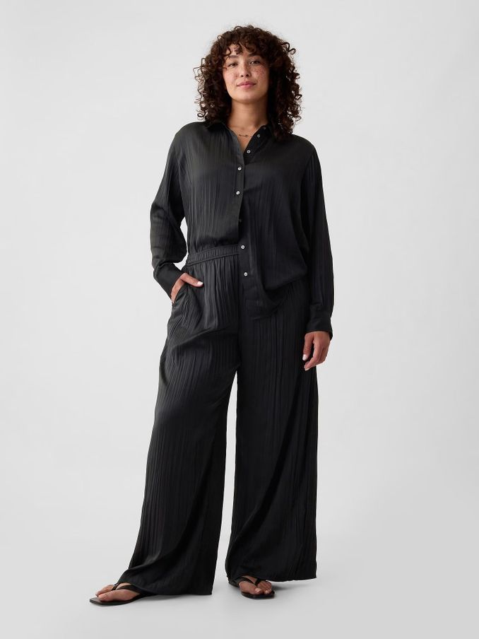 Black Crinkle Texture Satin Trousers (B27877) | £27