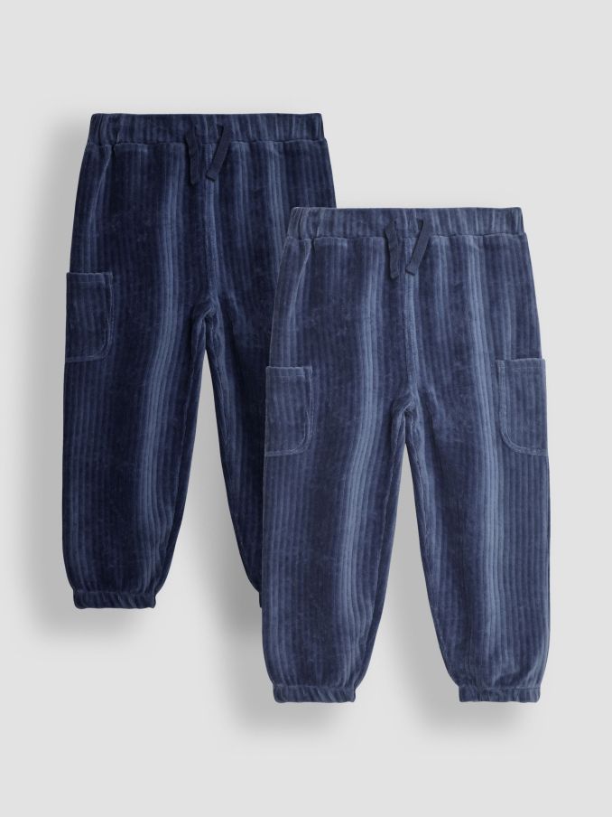 Navy Blue & Denim Blue 2-Pack Velour Pocket Joggers (B27918) | £12