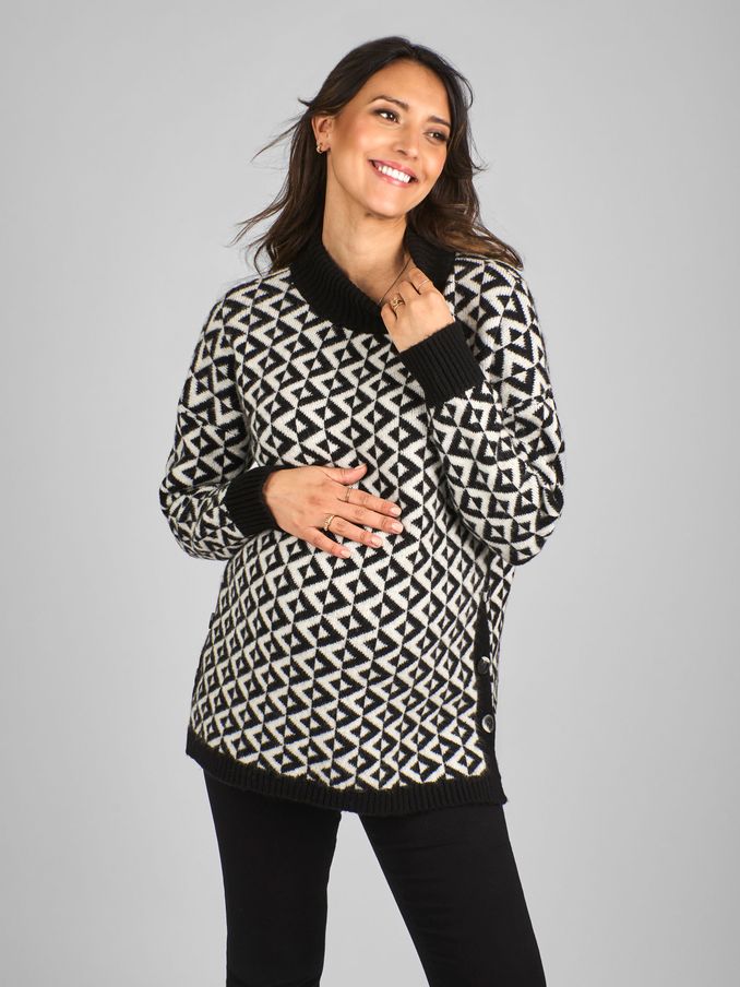 Black Maternity And Nursing Geo Turtle Neck Jumper (B27963) | £17