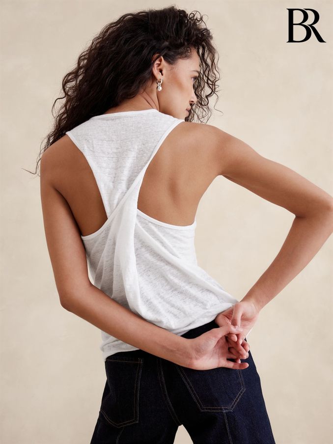 Banana Republic White Linen Twist-Back Sleeveless Vest (B28152) | £40