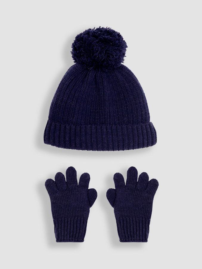 Navy Blue Rib Hat & Gloves Set (B28186) | £11