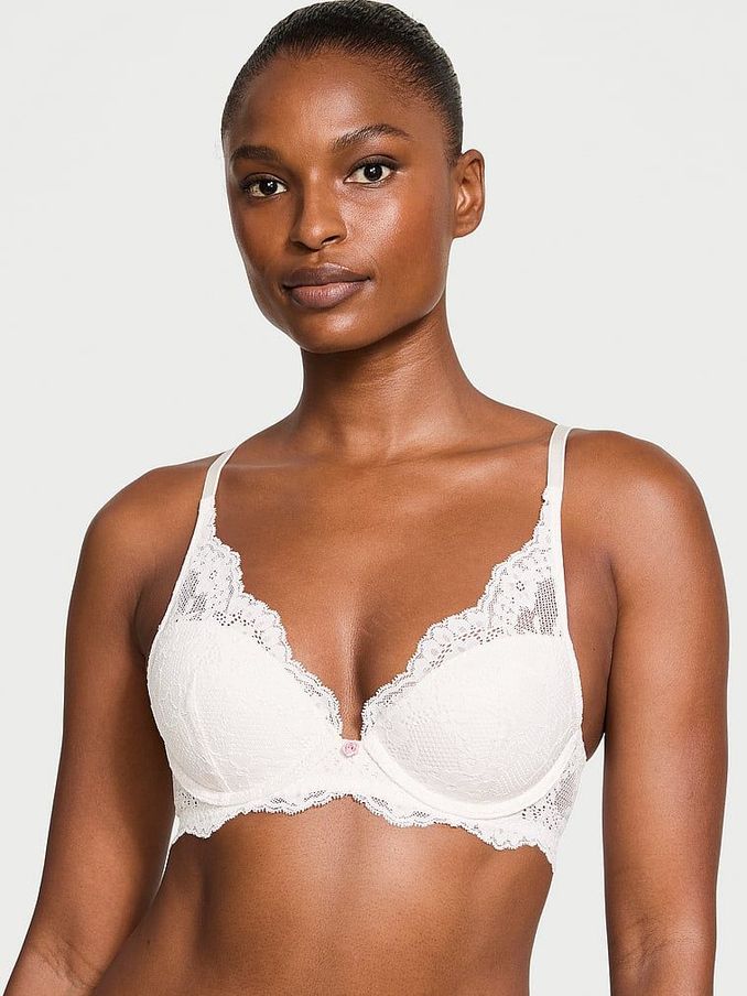Coconut White Half Pad Plunge Lace Bra (B28234) | £45