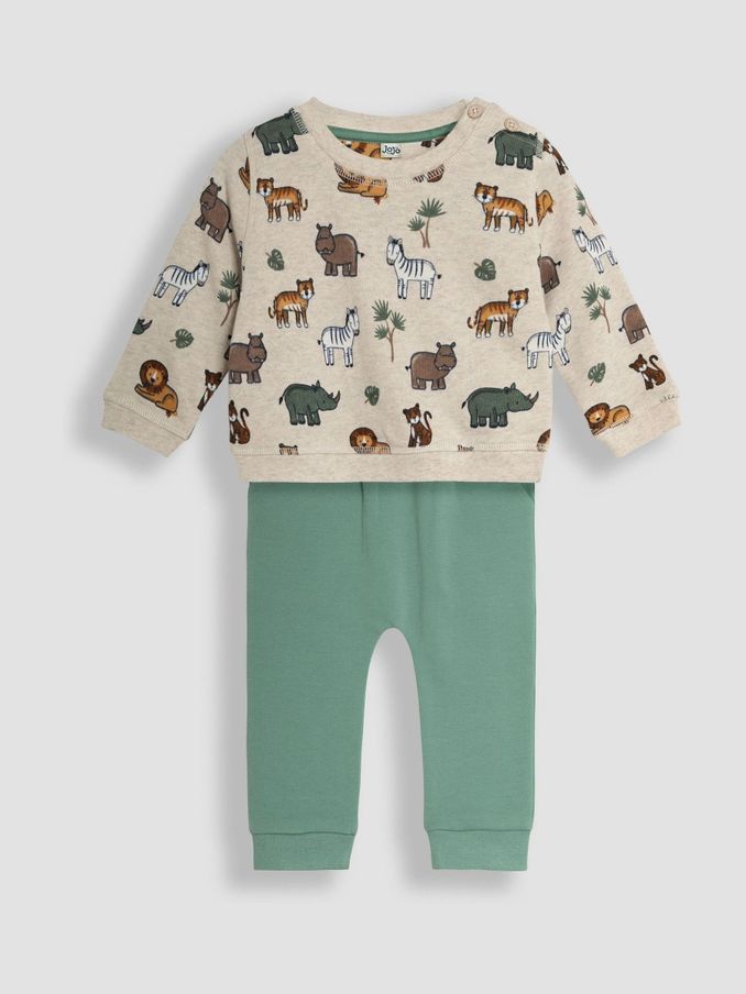 Natural Safari Animals Print Sweatshirt & Jogger Set (B28257) | £14