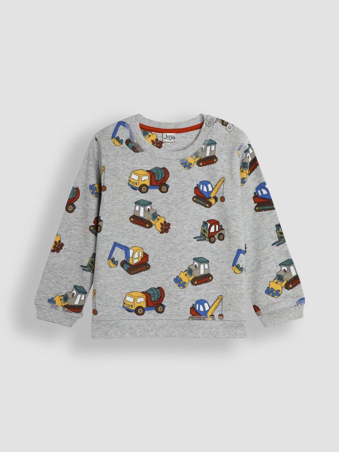 Grey Marl Construction Vehicle Printed Sweatshirt (B28424) | £9