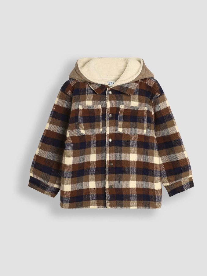 Brown Check Hooded Shacket (B28443) | £14