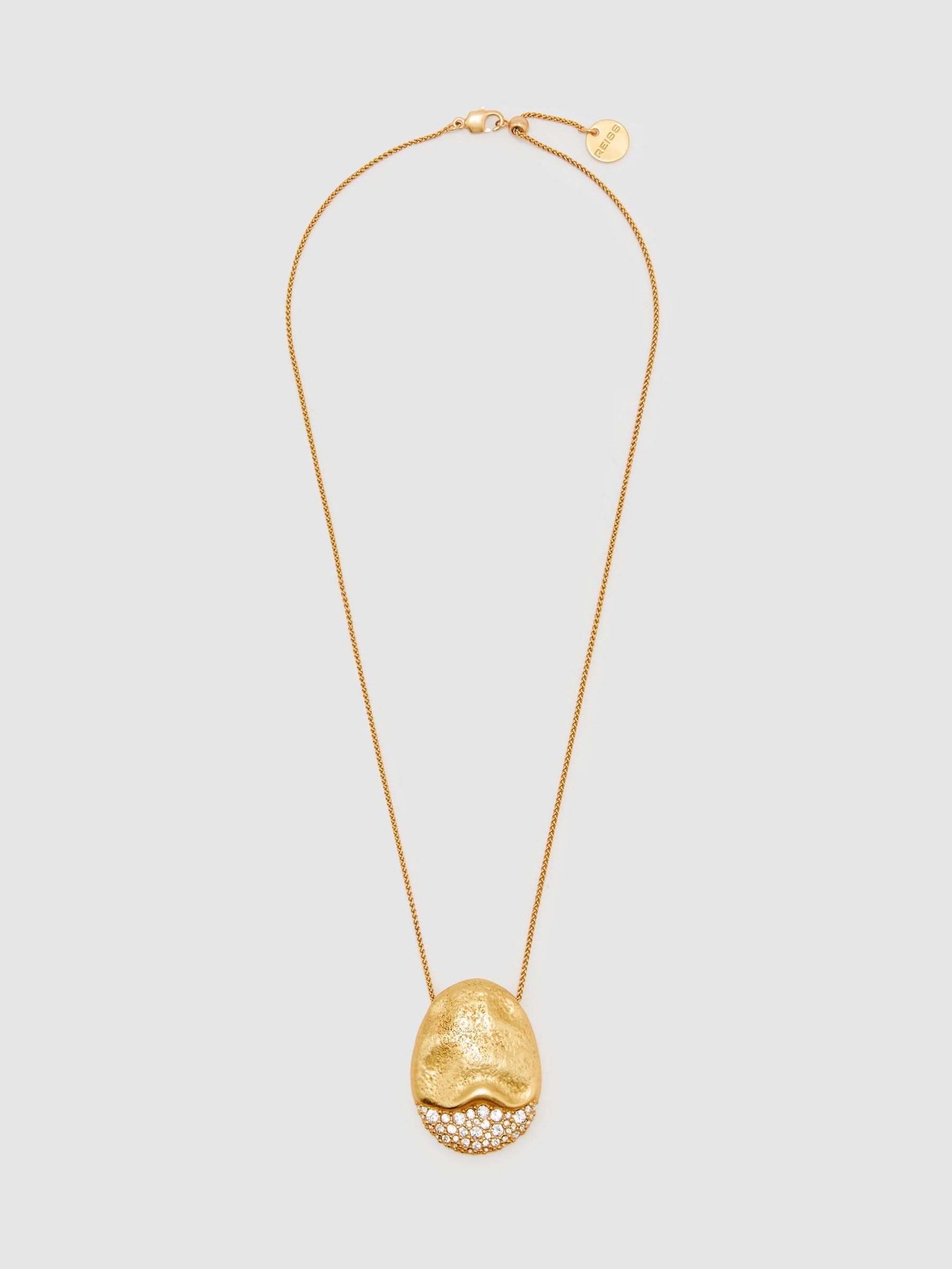 Gold Tone - Crystal-detail Molten Pendant Necklace