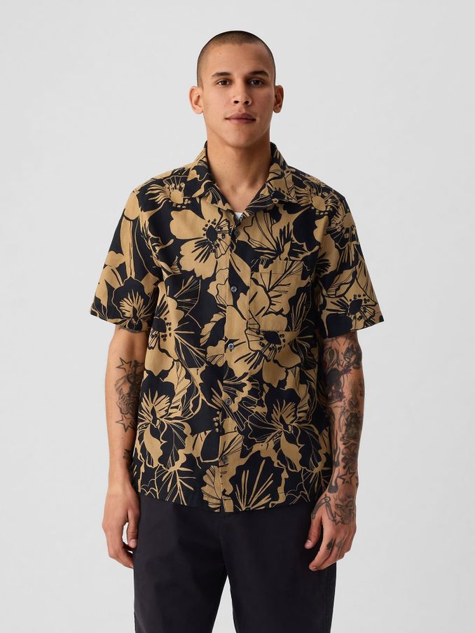 Black Linen-Cotton Short Sleeve Shirt (B28844) | £16