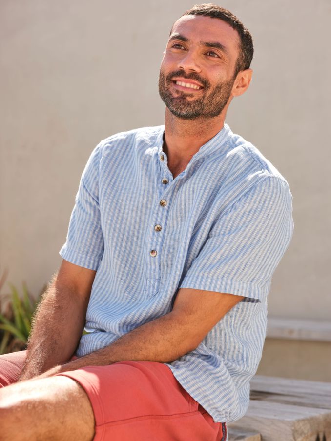 Blue Popover Stripe Linen Shirt (B28893) | £30